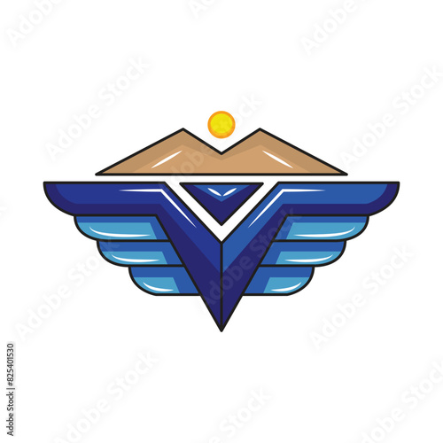 winged mountain logo, uniquely visualized, logo design simple modern. solid color style,
