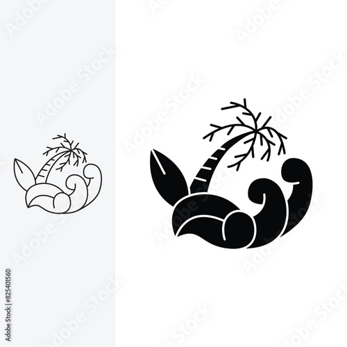 Illustration of a panoramic view of the beach, beautiful, comfortable for recreation. Line art style and silhouette stylish.