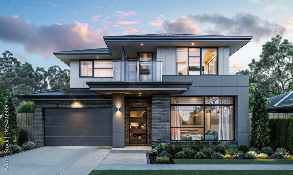 Modern exterior with driveway and a double storey Modern exterior with driveway and a double storey
