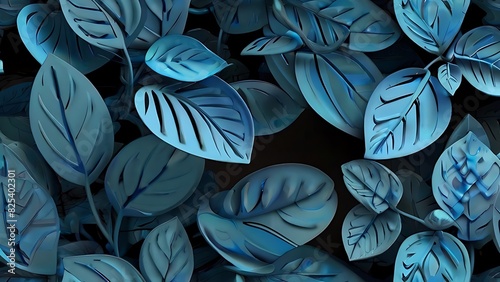 Create a 3D image of a bush with unique blue leaves and a conceptual design.