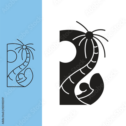 Coconut trees on the beautiful beach, Line art style and silhouette stylish.