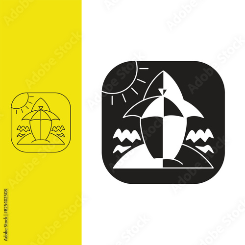 surfboard on the beach, logo design template sign. monoline style and silhouette stylish.