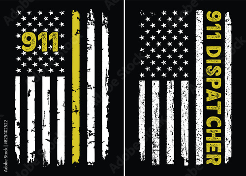 Vector of 911 Dispatcher With USA Flag Design Bundle