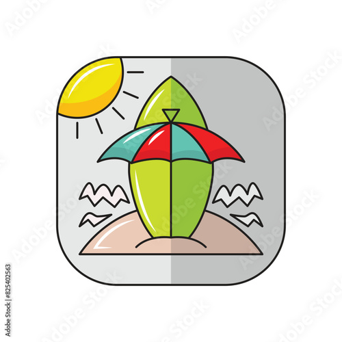 surfboard on the beach, logo design simple modern. solid color style,