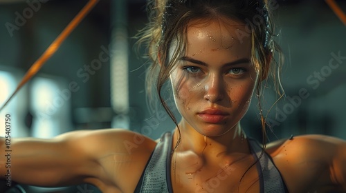 Fitness Devotee A Womans Empowering Workout Session in a Gym Cinematically Illuminated photo