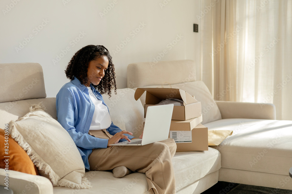 Woman's Home Lifestyle Work with laptop and online shopping Woman's Home Lifestyle Work with laptop and online shopping