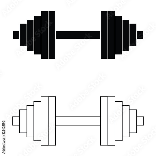 Dumbbell icons set. Symbol of strength or training. An attribute of sport, achievement, or athlete. Vector illustration. Eps file 8.