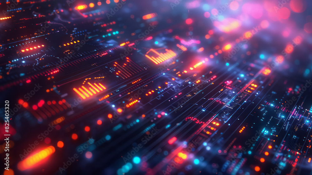 Fototapeta premium digital dashboard with neon lights on dark background,generative ai