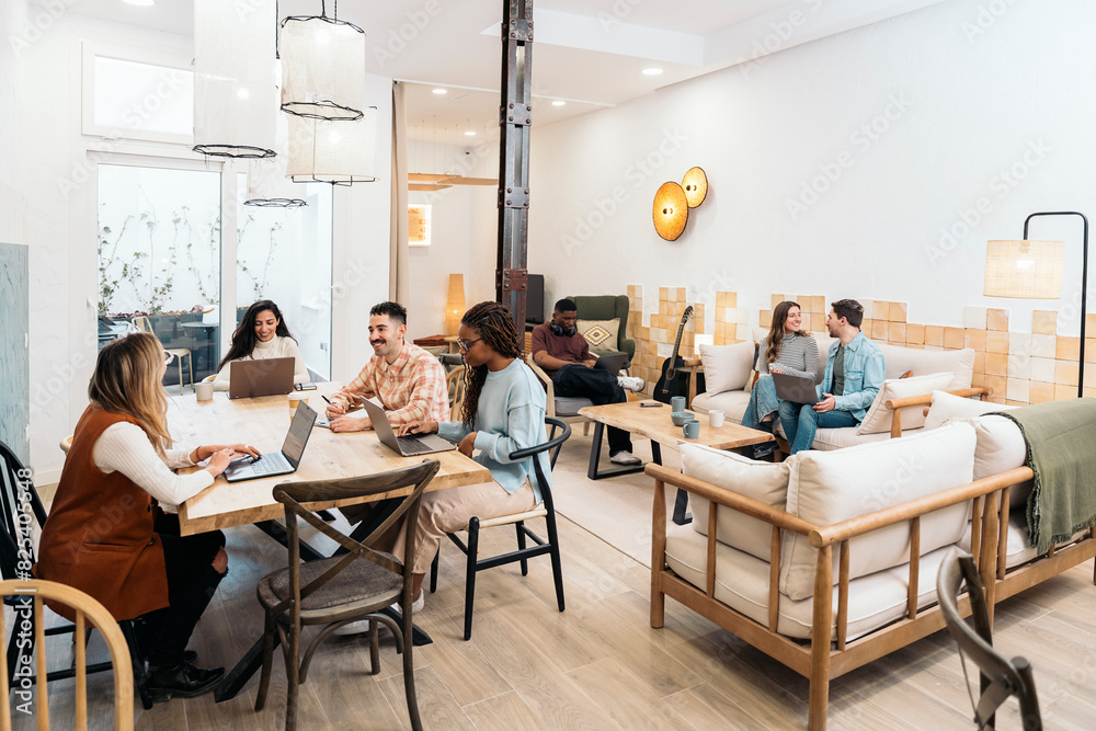 Productive team meeting in a clean office Productive team meeting in a clean office