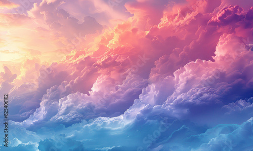 An ethereal sky filled with fluffy clouds illuminated by a vivid sunset. Generate AI © VinaAmeliaGRPHIC