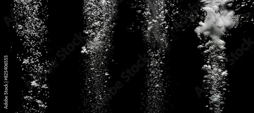 Realistic fizzy bubbles in water from effervescent tablet pill. Transparent fizz bubbles of sparkling water or soda drink fizzy gas bubbles