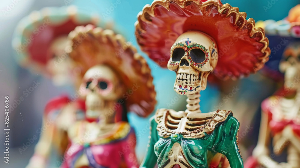 Vibrant Mexican Catrina Figurines Celebrating Dia de los Muertos
