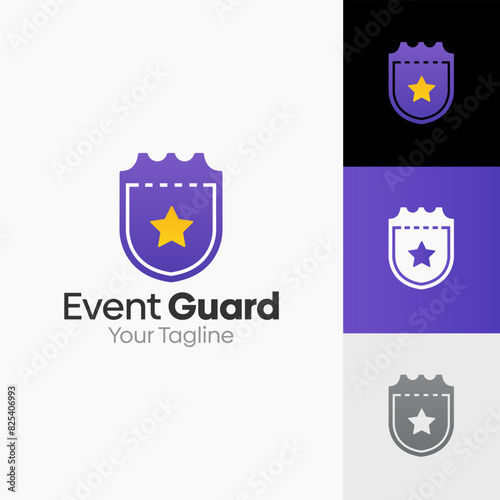 Illustration Vector Graphic Logo of Event Guard. Merging Concepts of a Ticket and Shield Shape. Good for business, startup, company logo