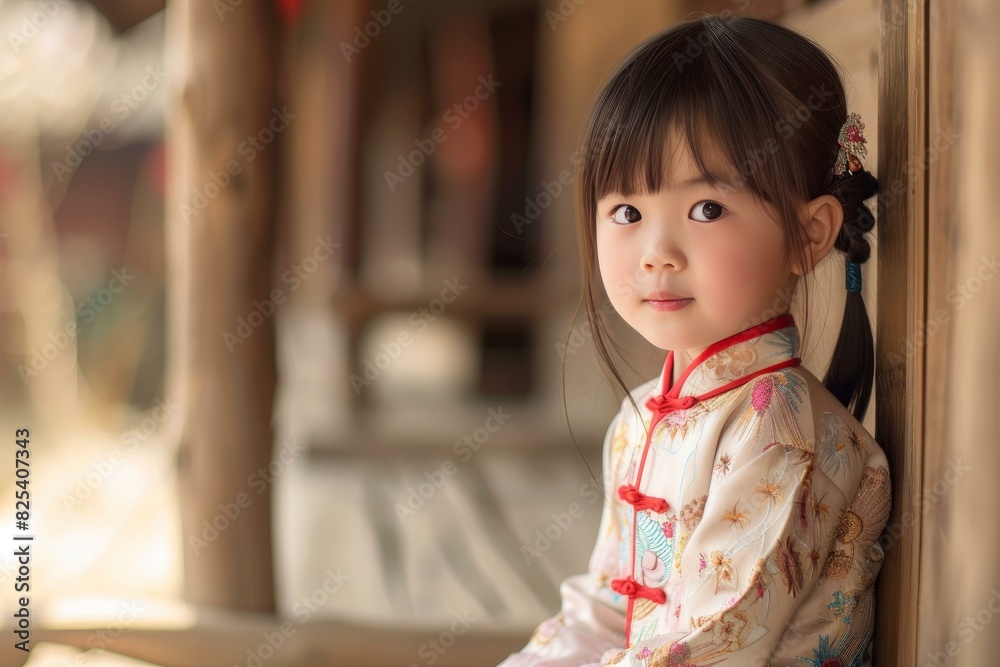 Young girl in beautiful traditional dress gazes away thoughtfully Young girl in beautiful traditional dress gazes away thoughtfully