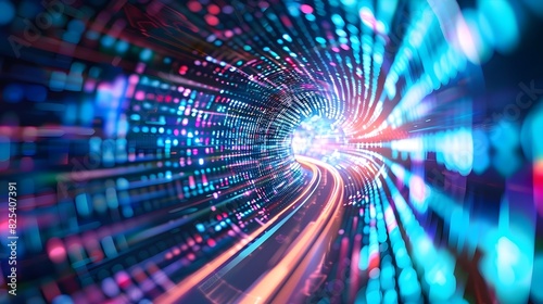 High-speed blur zoom effect, neon color motion on a speedway, abstract speed light effect path fast-moving neon effect path future futuristic technology, 3d render, abstract virtual reality background