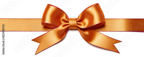 A single, elegant orange satin ribbon tied in a bow, isolated on a white background. Perfect for adding a touch of festive cheer to designs for holidays, birthdays, or special occasions