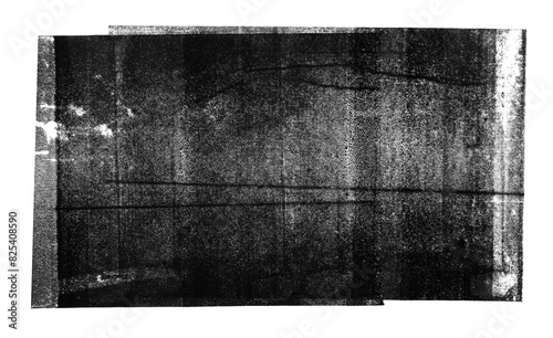Fototapeta Naklejka Na Ścianę i Meble -  Linocut, relief printing rectangle texture. Black and white artistic linocutting text background with rough uneven edge. Dirty, grungy paint roller stains, wide textured lino ink remains.