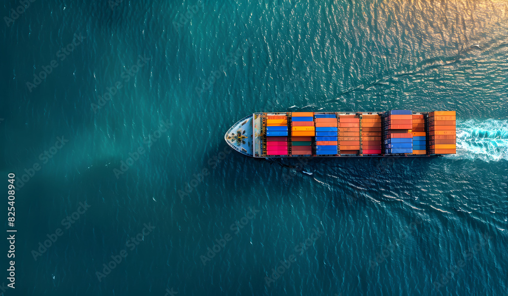 Cargo ship in the ocean view from above Cargo ship in the ocean view from above