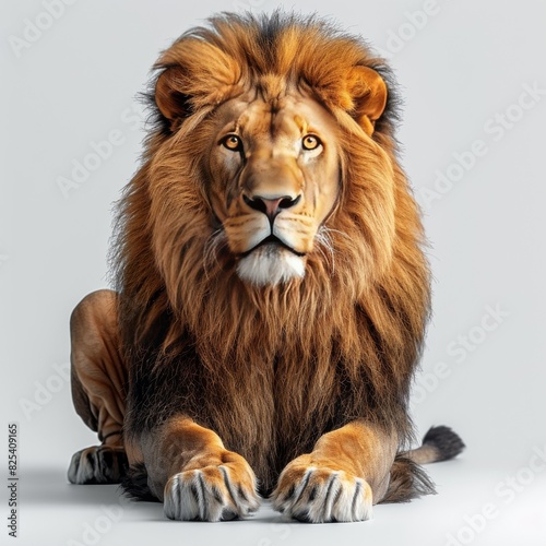 Majestic Lion Sitting on White Floor