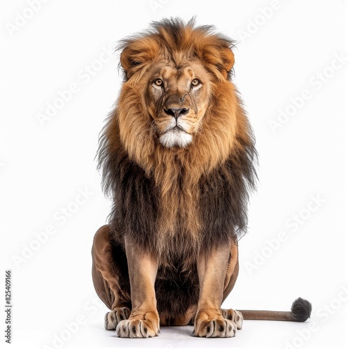 Lion Sitting Down on White Background