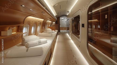 A deserted mens bathroom on a premium flight, featuring a contemporary design and advanced comfort features © pimprabha