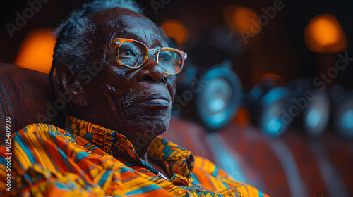 Close-up of a Man's Face with Blue and Orange Lights Reflecting in His Eyes