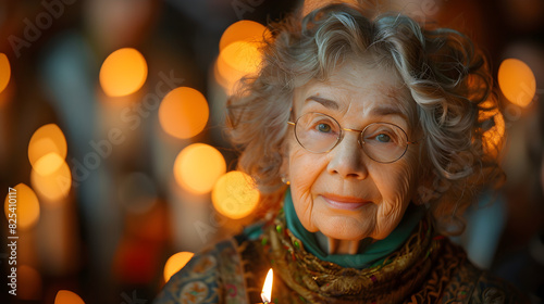 Smiling Woman with Golden Lights in Background