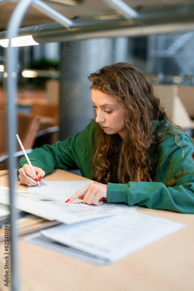 The woman at the desk in college The woman at the desk in college