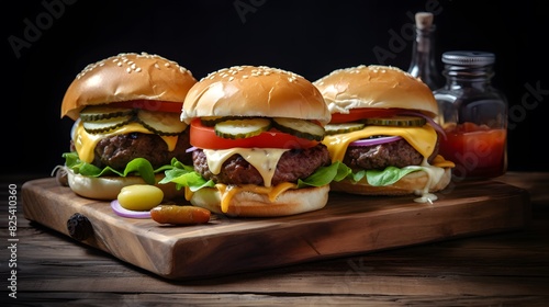 Savory Cheeseburgers Stack with Layers of Flavor on a Dark Background