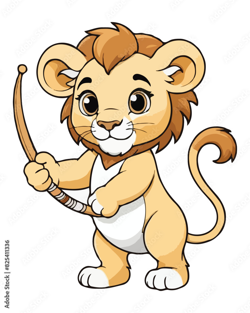 Fototapeta premium a cute lion cub holding a bow and arrow in a playful stance
