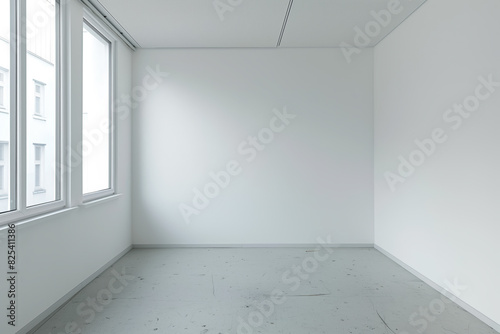 Empty White Room with Window. Studio Interior with Blank Space. Generative AI