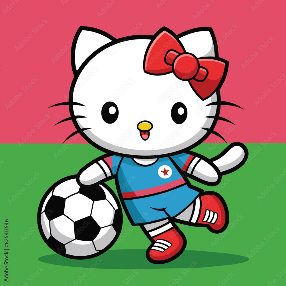 Cats are playing ball with a simple cartoon style and mascot concept