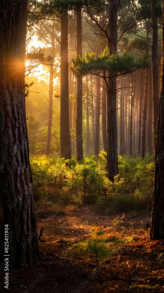 Fototapeta premium Sun Shining Through Trees in Forest