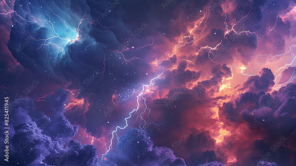 Bright flashes of lightning in the night sky Bright flashes of lightning in the night sky