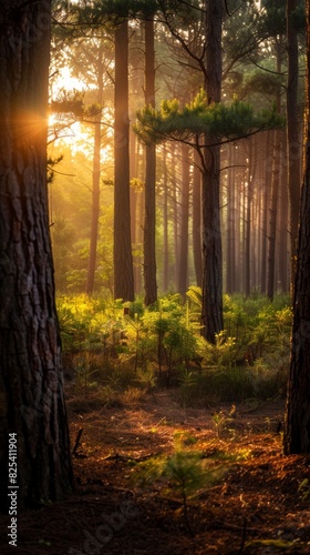 Sun Shining Through Trees in Forest