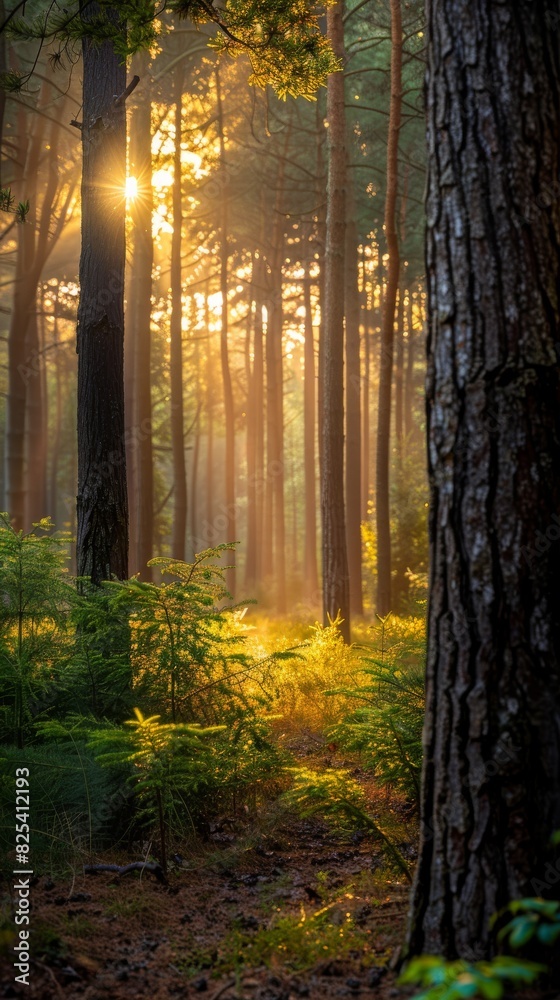 Fototapeta premium Sun Shining Through Trees in Forest