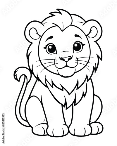 Cute Lion Coloring Pages for kids  Lion cartoon vector  Lion illustration  black and white color.