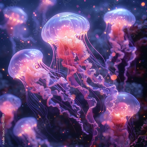 dreamlike underwater world - illuminated jellyfish