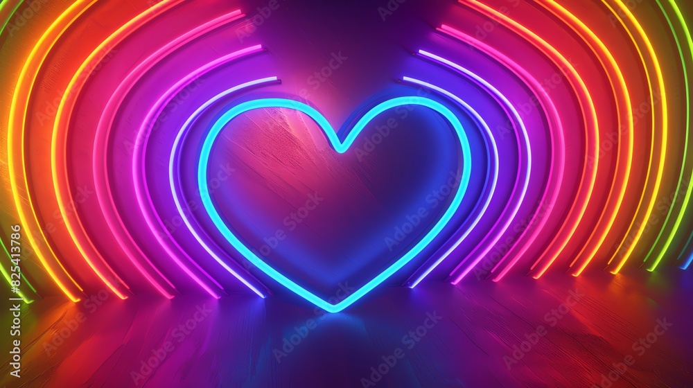 Happy Pride Month 3D render vibrant neon rays forming a rainbow heart on a dynamic abstract background Happy Pride Month 3D render vibrant neon rays forming a rainbow heart on a dynamic abstract background