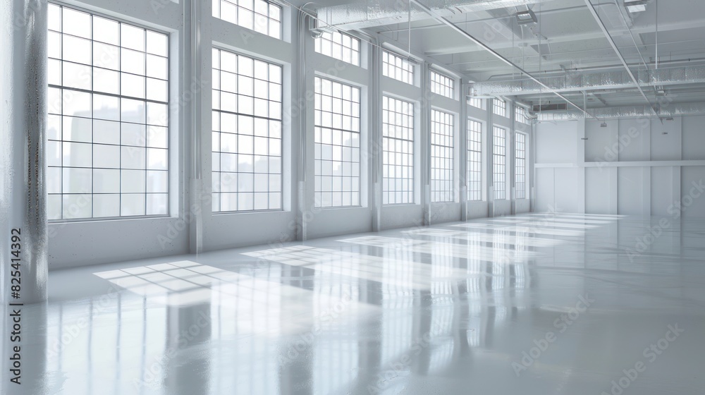 Industrial background with windows and white floor Industrial background with windows and white floor