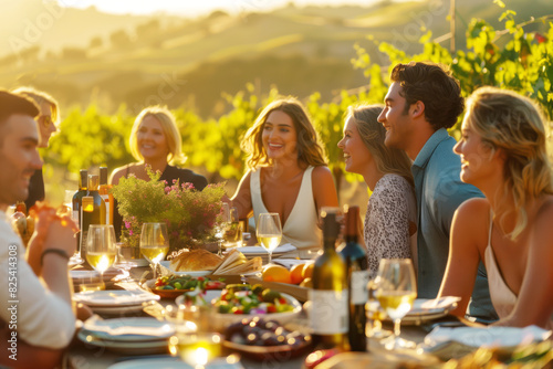 Farm to table dinner party near vineyards photo