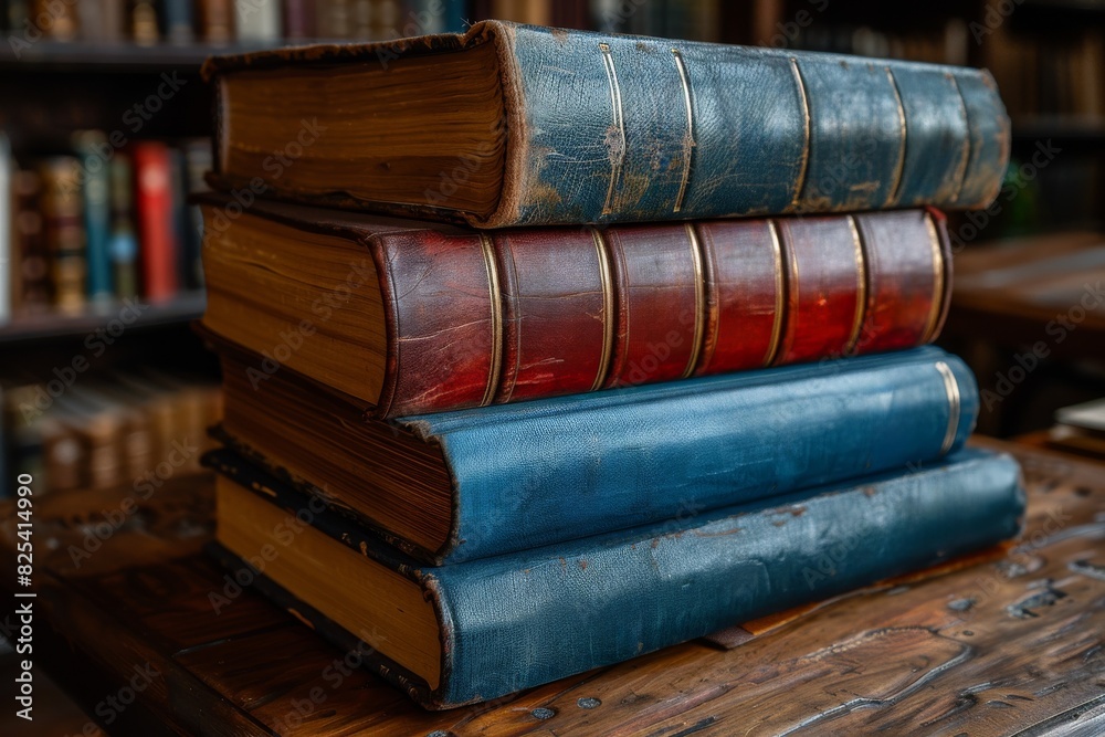 A Stack of Books on Wooden Table A Stack of Books on Wooden Table