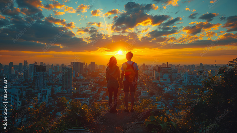 A couple travel in thailand bangkok city background,generative ai A couple travel in thailand bangkok city background,generative ai
