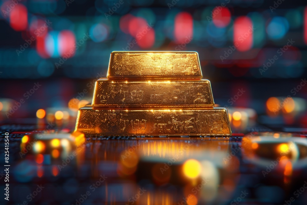 Stack of Gold Bars on Table Stack of Gold Bars on Table