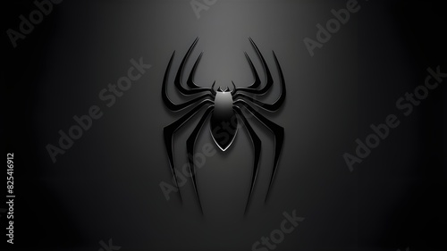 minimalistic logo emblem symbol with a black silhouette of spider on dark isolated background photo