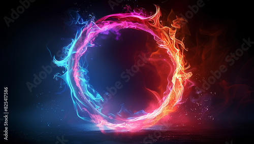 Abstract neon energy sphere of particles and waves of magical glowing on a dark background, circle and loop frames with magic purple and pink flame and sparks © BOTAHRY DEX