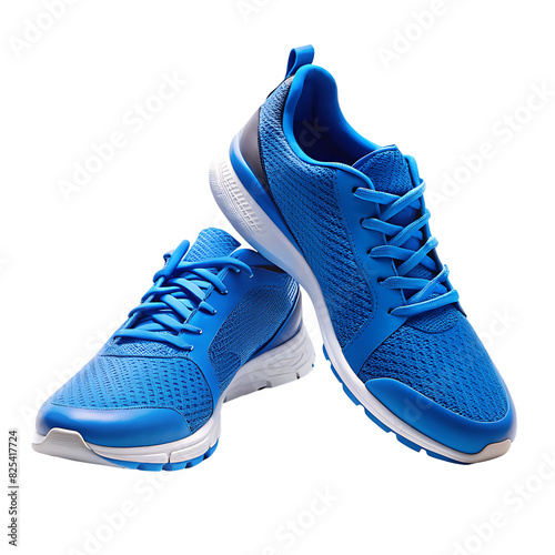 Blue sneakers are isolated on a transparent background.