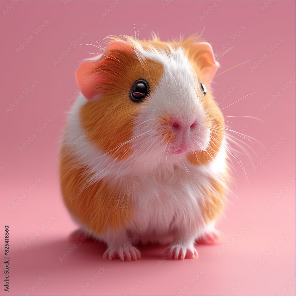3d modeled brown, white colored guinea pig with a curious gaze, against a pastel pink backdrop 3d modeled brown, white colored guinea pig with a curious gaze, against a pastel pink backdrop