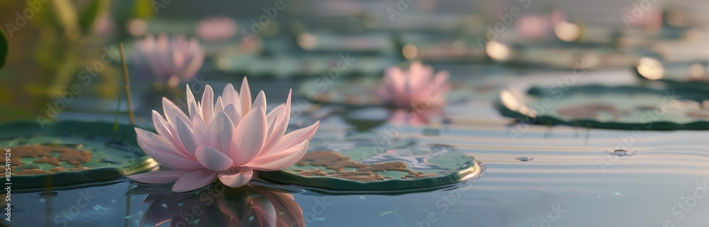 close up of a lotus flower in the calm water