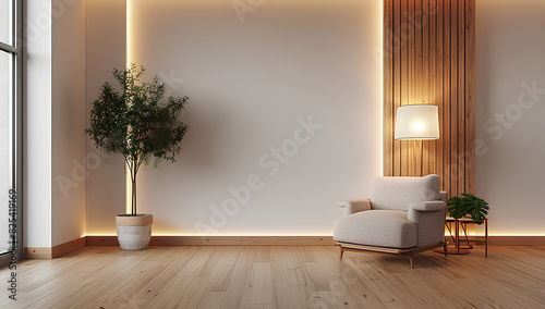 Living room interior have armchair and decor accessories with white color wall- 3D rendering 